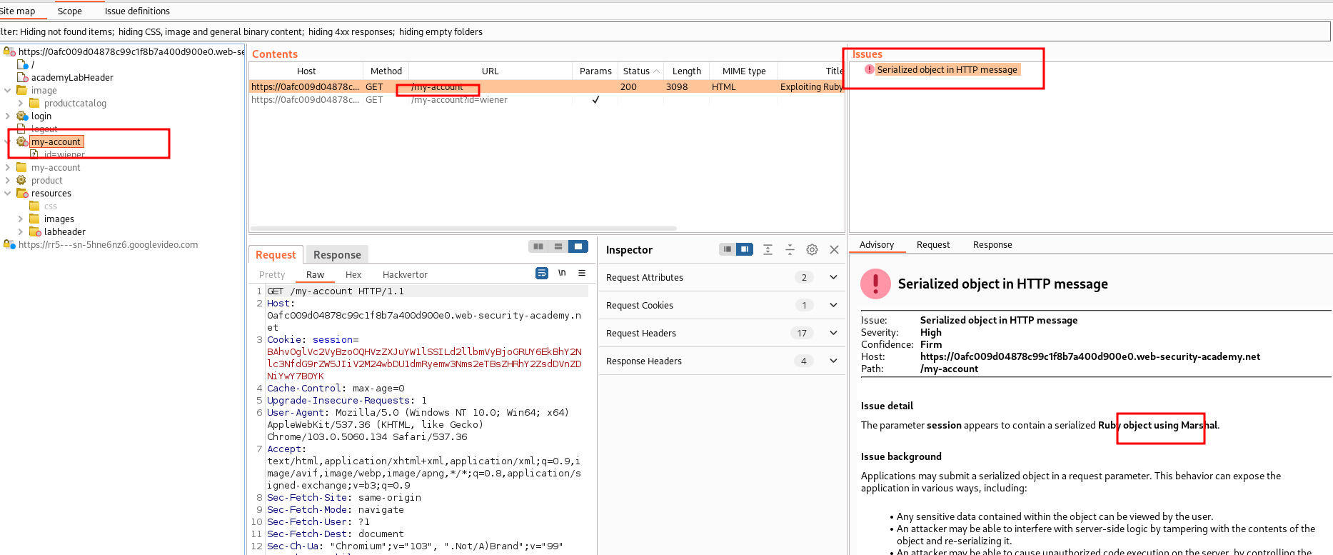 Deserialization ruby lab burpsuite