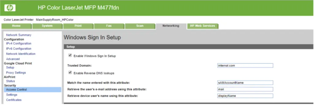 Inicio de sesión de HP Color Laser hackeado